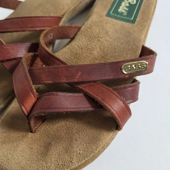 G.H. Bass VTG 90's Leather Sunjuns Strappy Flip Flop Sandals Oxblood Sz 6 - Picture 3 of 4